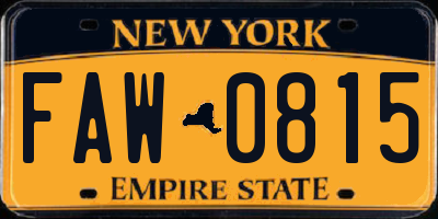NY license plate FAW0815