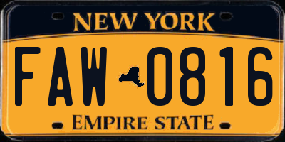 NY license plate FAW0816