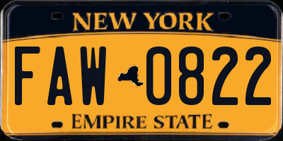 NY license plate FAW0822