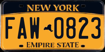 NY license plate FAW0823