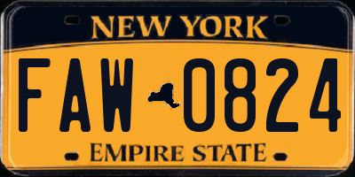 NY license plate FAW0824