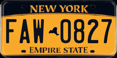 NY license plate FAW0827