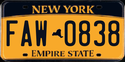 NY license plate FAW0838