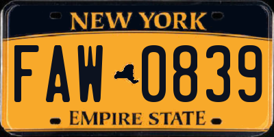 NY license plate FAW0839