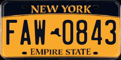 NY license plate FAW0843