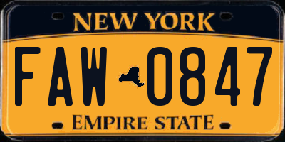 NY license plate FAW0847
