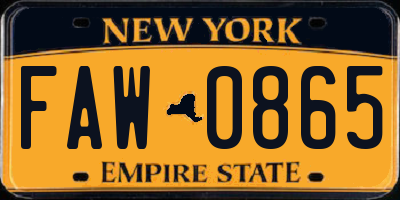 NY license plate FAW0865