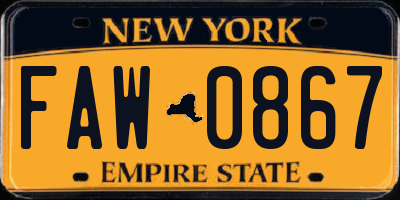 NY license plate FAW0867