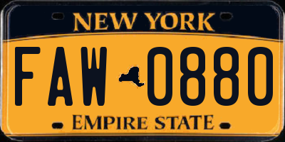 NY license plate FAW0880