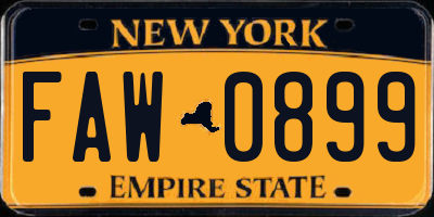 NY license plate FAW0899