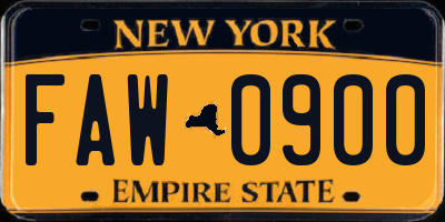 NY license plate FAW0900