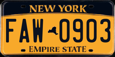 NY license plate FAW0903