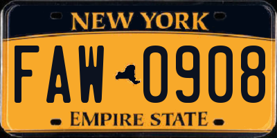 NY license plate FAW0908