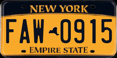 NY license plate FAW0915