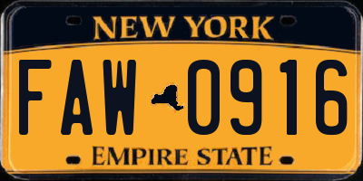 NY license plate FAW0916