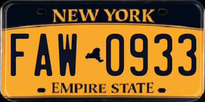 NY license plate FAW0933
