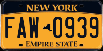 NY license plate FAW0939