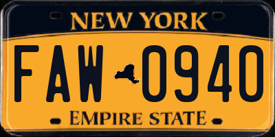 NY license plate FAW0940