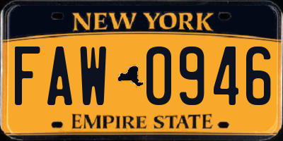 NY license plate FAW0946
