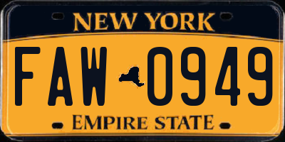 NY license plate FAW0949