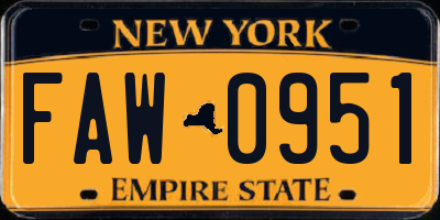 NY license plate FAW0951