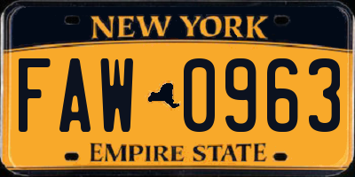 NY license plate FAW0963