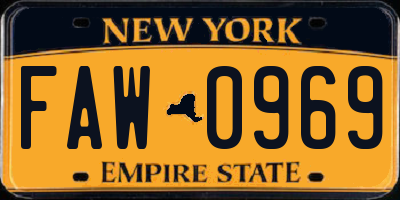 NY license plate FAW0969