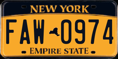 NY license plate FAW0974