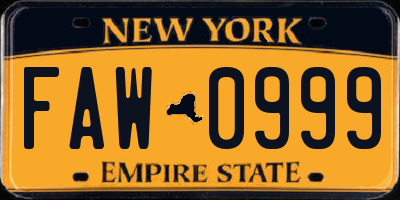 NY license plate FAW0999