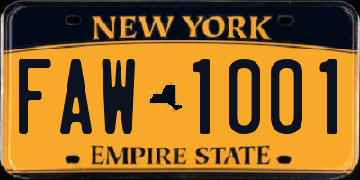 NY license plate FAW1001