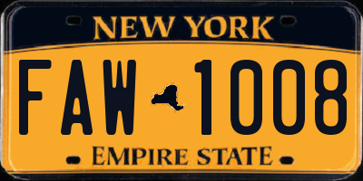 NY license plate FAW1008