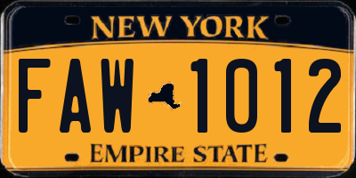 NY license plate FAW1012