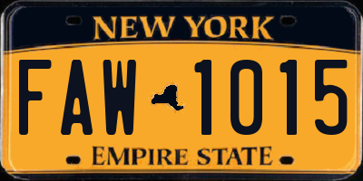 NY license plate FAW1015