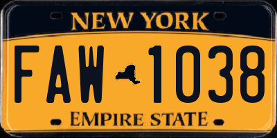 NY license plate FAW1038