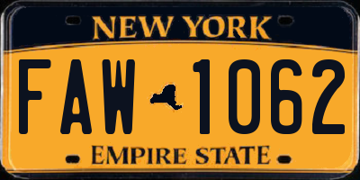 NY license plate FAW1062