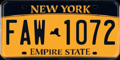 NY license plate FAW1072