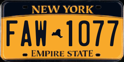NY license plate FAW1077