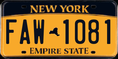 NY license plate FAW1081