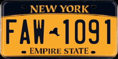 NY license plate FAW1091