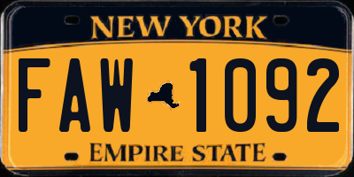 NY license plate FAW1092