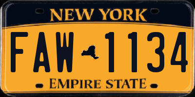 NY license plate FAW1134