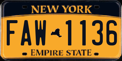 NY license plate FAW1136