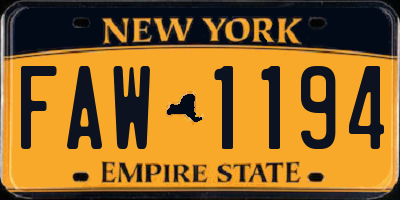 NY license plate FAW1194
