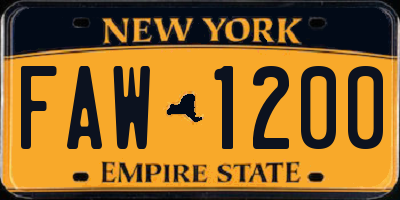 NY license plate FAW1200