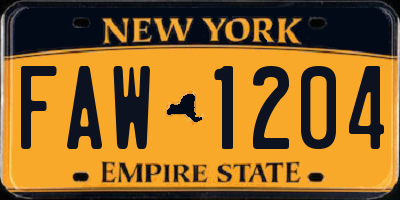 NY license plate FAW1204