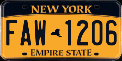 NY license plate FAW1206