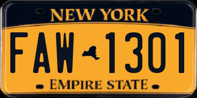 NY license plate FAW1301