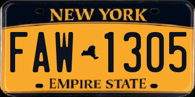 NY license plate FAW1305