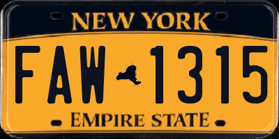 NY license plate FAW1315