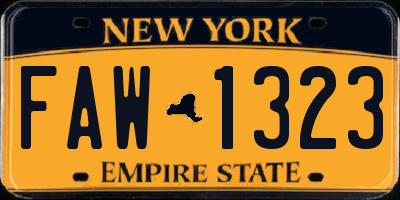 NY license plate FAW1323